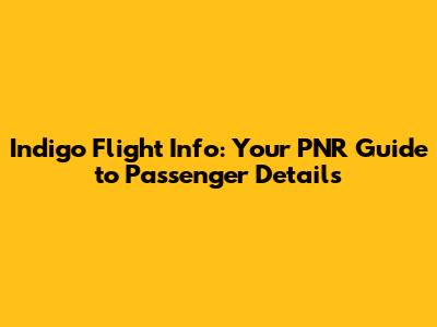 Indigo Flight Info: Your PNR Guide to Passenger Details